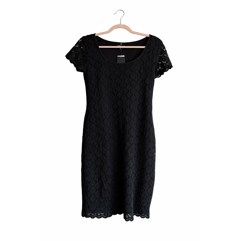 Ronnie Nicole Black Lace Sheath Dress NWT Size Medium Stretch & Scalloped Hem